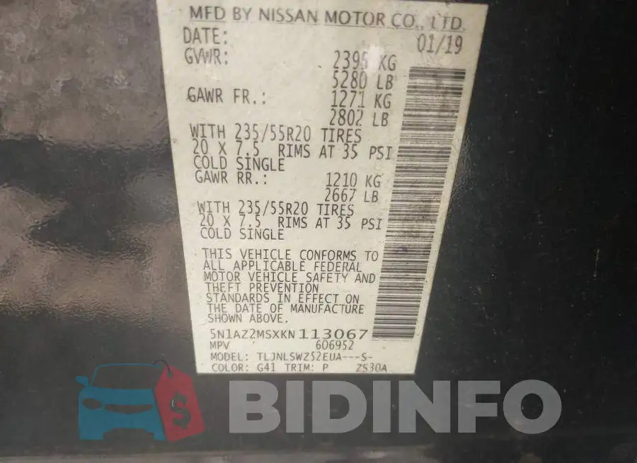5N1AZ2MSXKN113067 Photo# 9