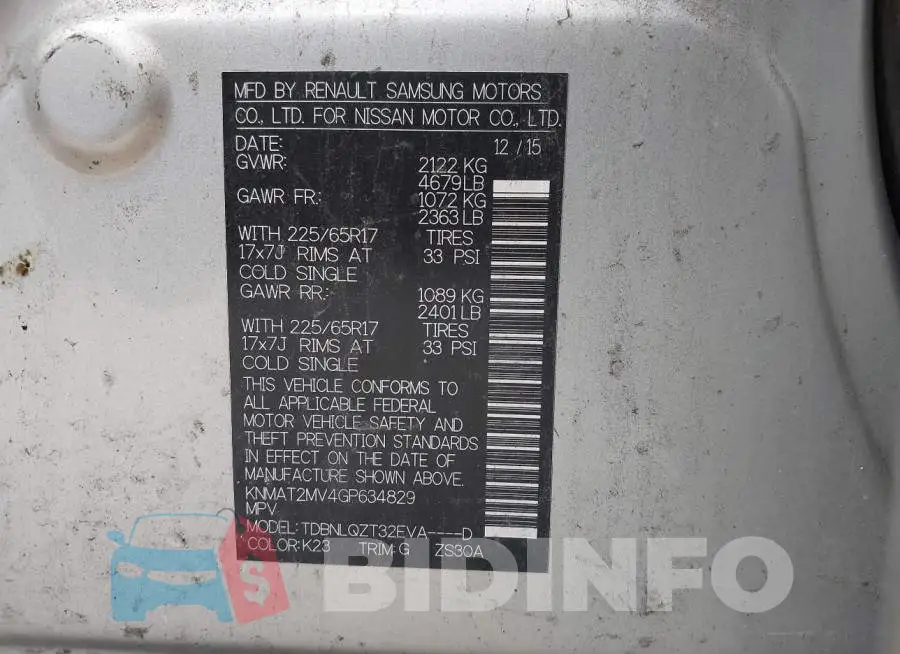 KNMAT2MV4GP634829 Photo# 9