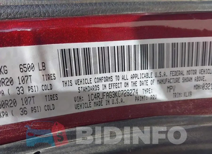 1C4RJFAG3KC729274 Photo# 9