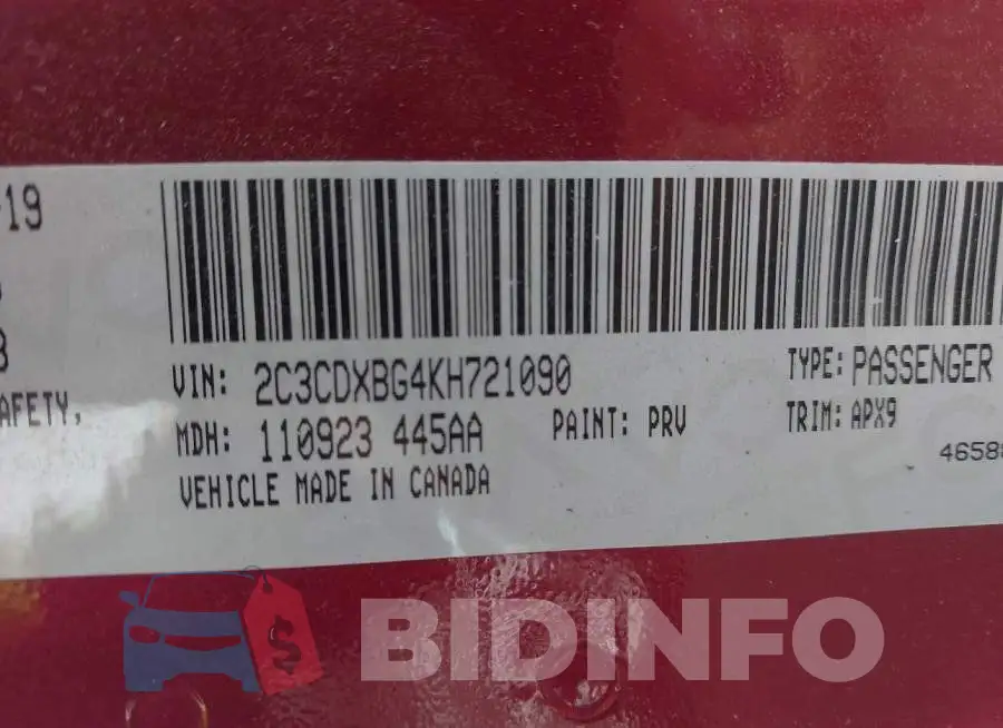 2C3CDXBG4KH721090 Photo# 9