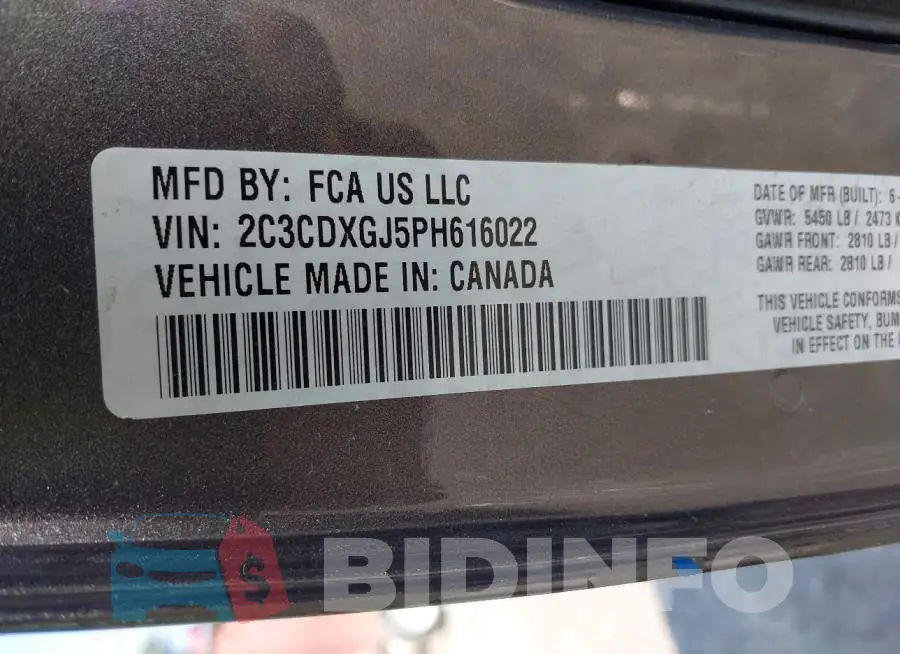 2C3CDXGJ5PH616022 Photo# 9