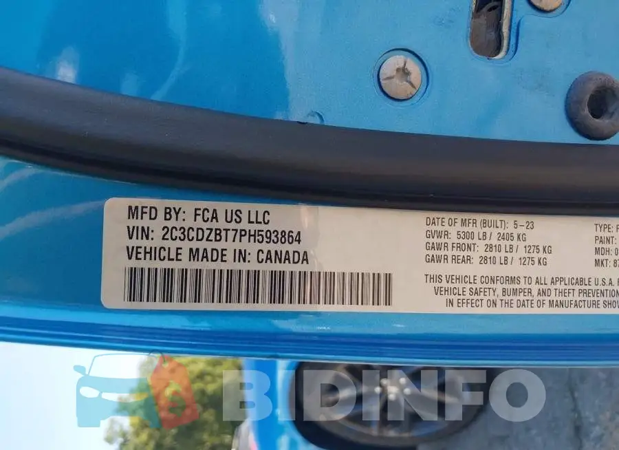 2C3CDZBT7PH593864 Photo# 9