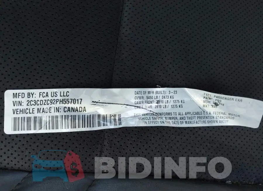 2C3CDZC92PH557017 Photo# 9