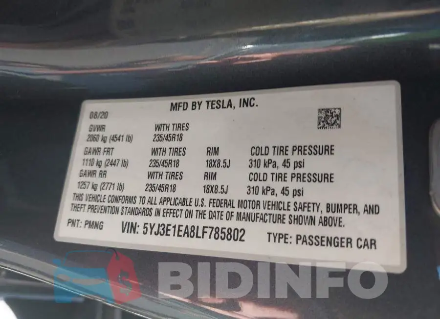 5YJ3E1EA8LF785802 Photo# 9