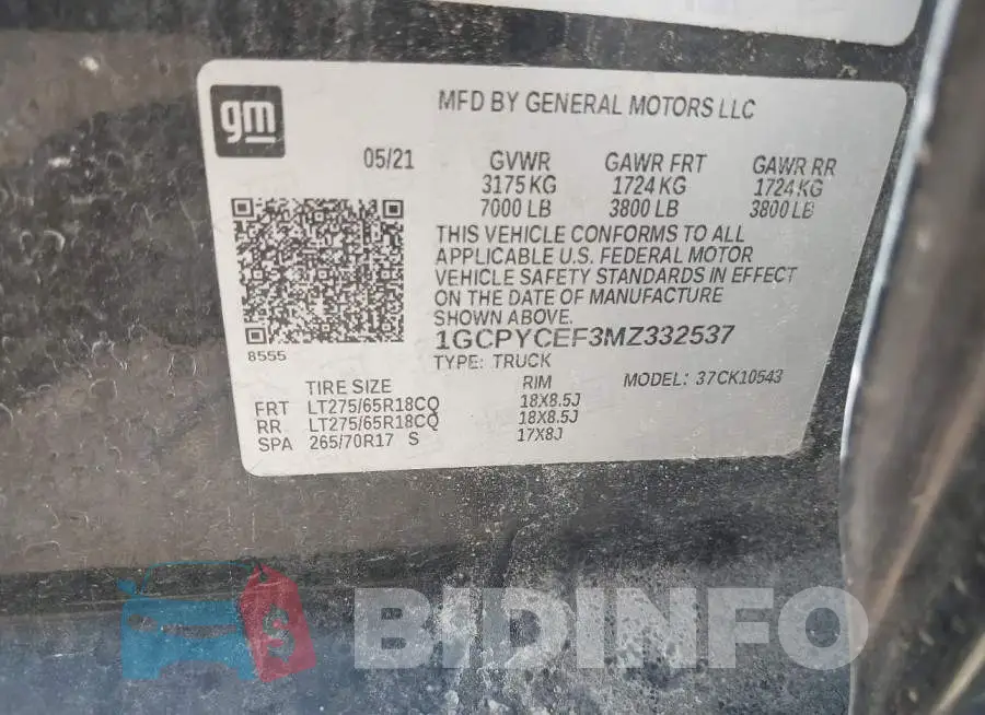 1GCPYCEF3MZ332537 Photo# 9