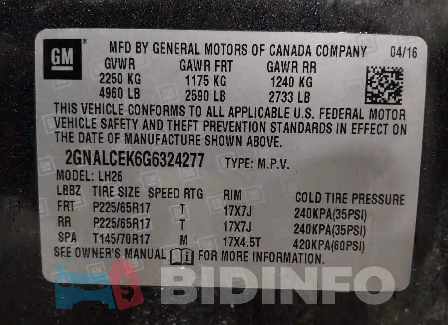 2GNALCEK6G6324277 Photo# 9