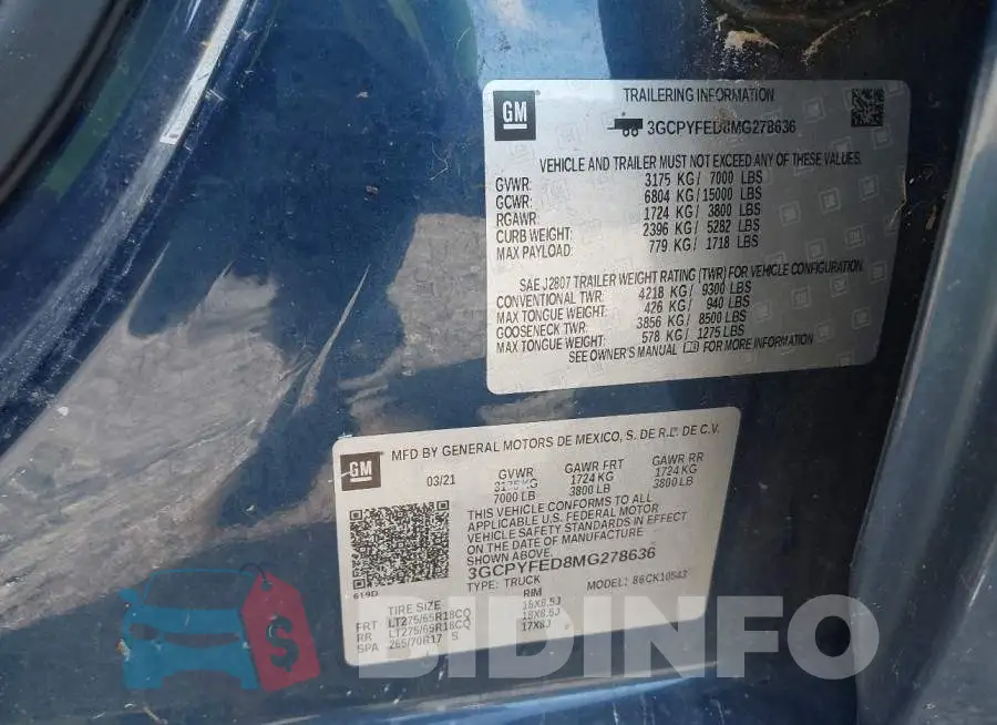 3GCPYFED8MG278636 Photo# 9