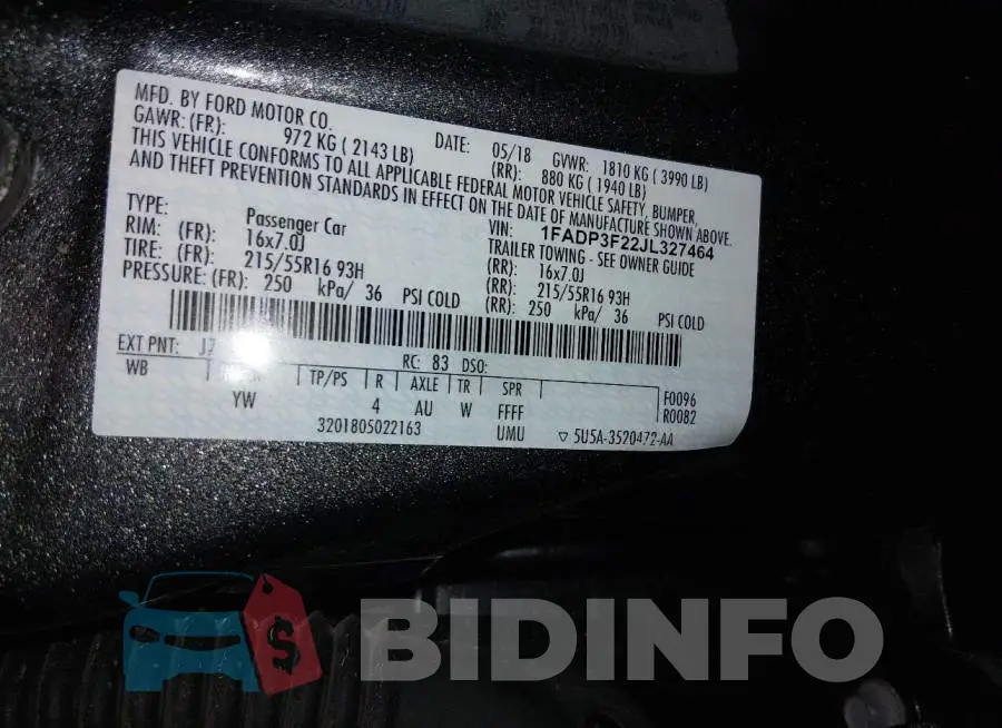 1FADP3F22JL327464 Photo# 9