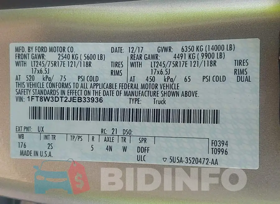 1FT8W3DT2JEB33936 Photo# 8