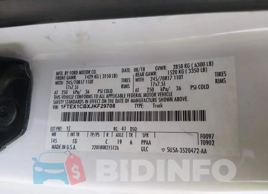 1FTEX1CBXJKF29708 Photo# 9