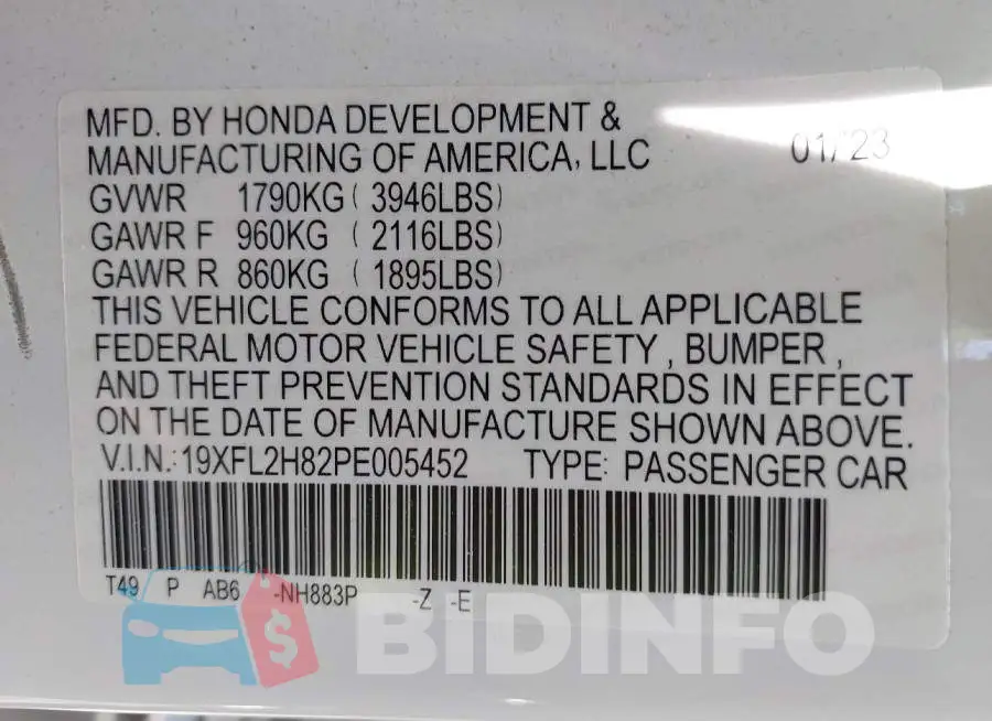 19XFL2H82PE005452 Photo# 9