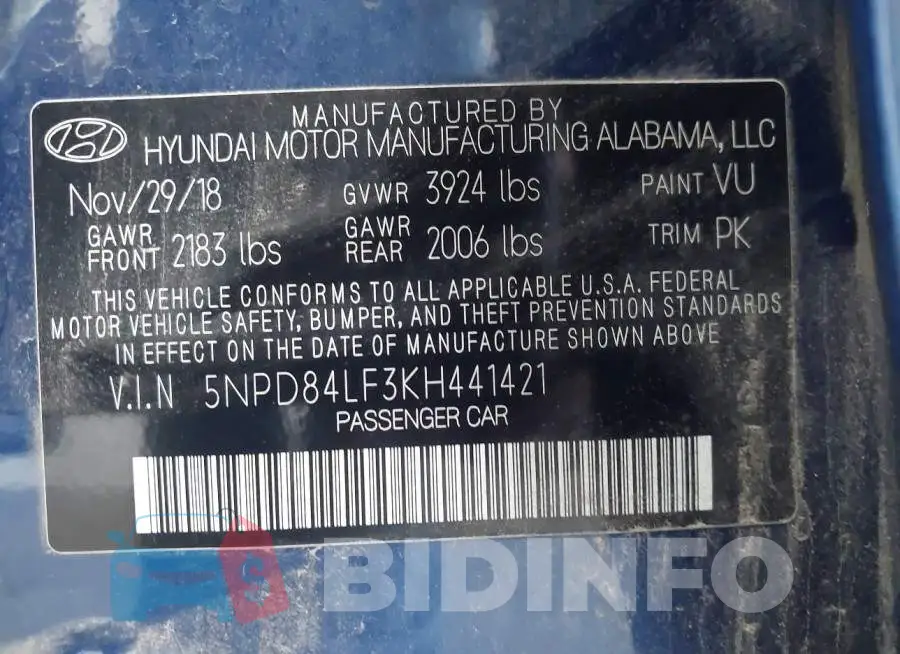 5NPD84LF3KH441421 Photo# 9