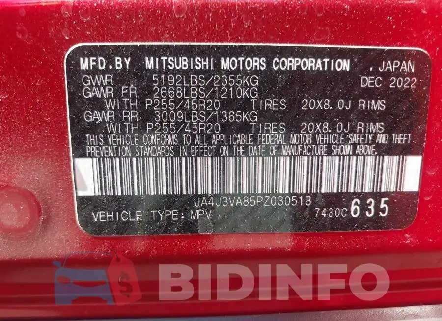 JA4J3VA85PZ030513 Photo# 9