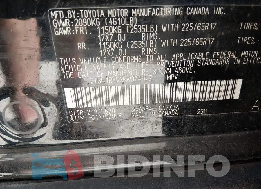 2T3F1RFVXKW074927 Photo# 9