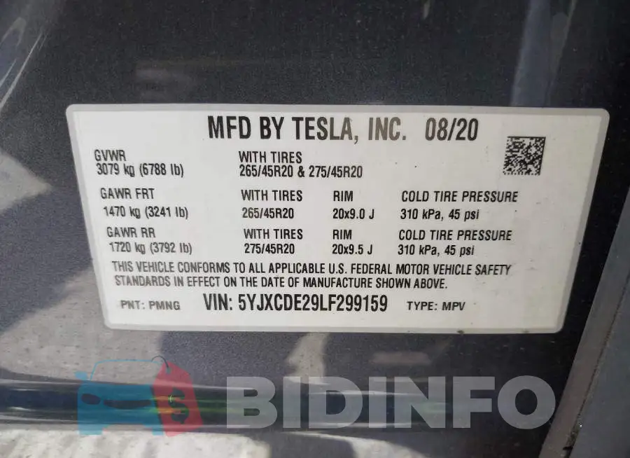 5YJXCDE29LF299159 Photo# 9