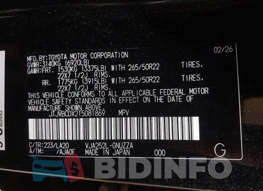 JTJVBCDX2T5081869 Photo# 9