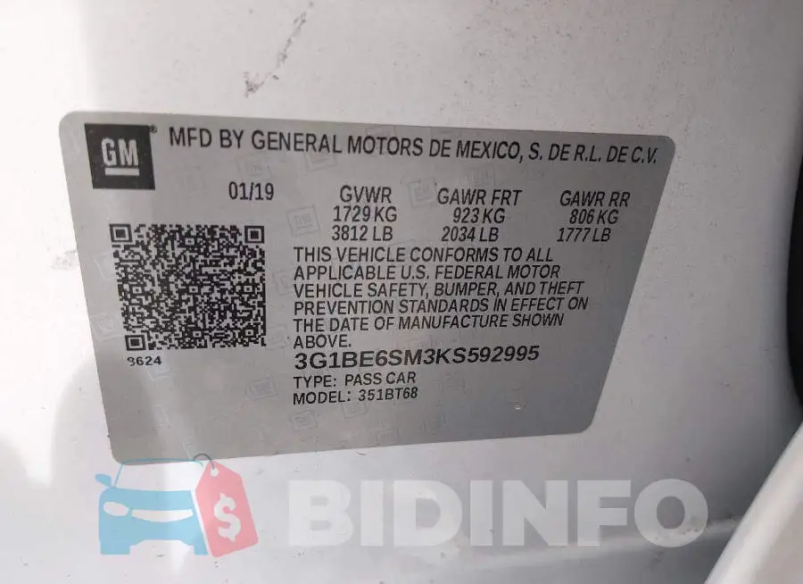 3G1BE6SM3KS592995 Photo# 9