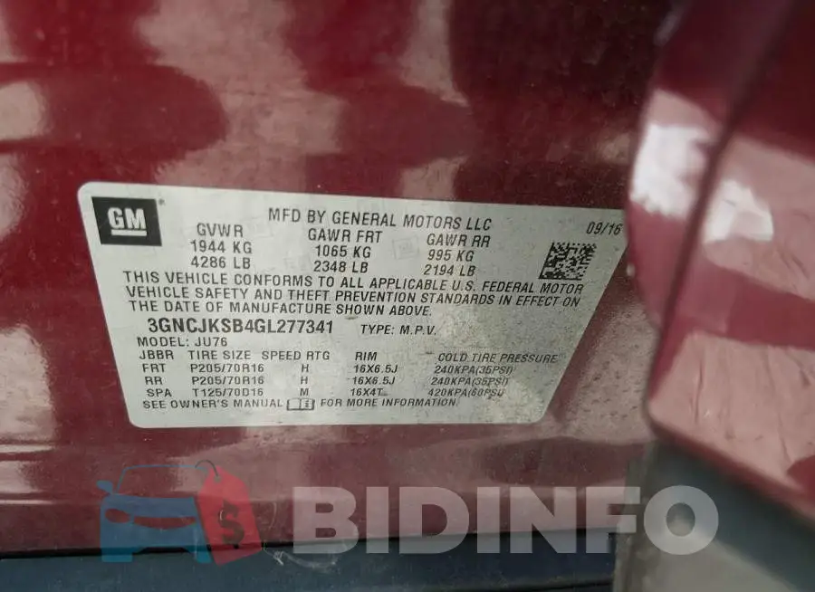 3GNCJKSB4GL277341 Photo# 9