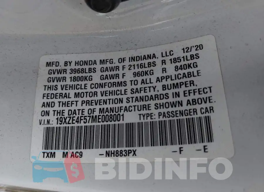 19XZE4F57ME008001 Photo# 9