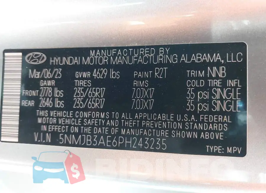 5NMJB3AE6PH243235 Photo# 9