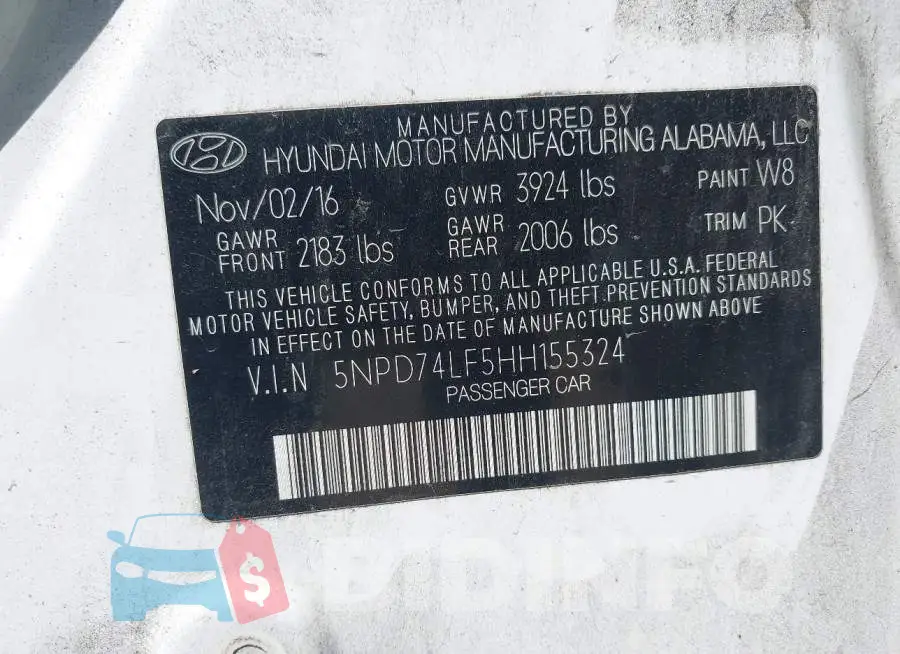 5NPD74LF5HH155324 Photo# 9