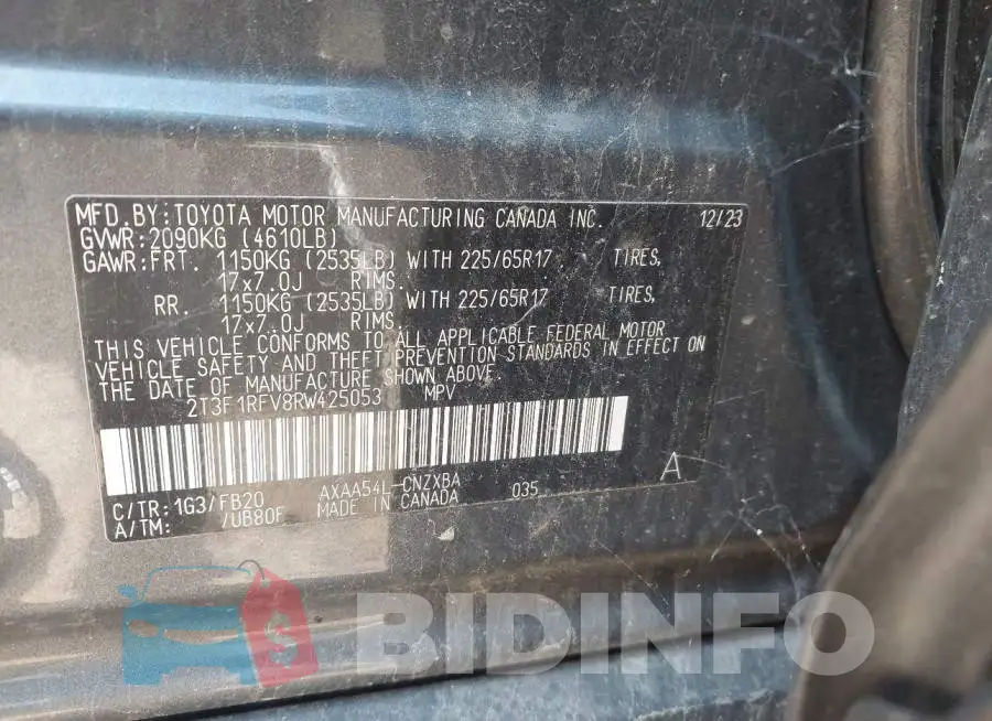 2T3F1RFV8RW425053 Photo# 9