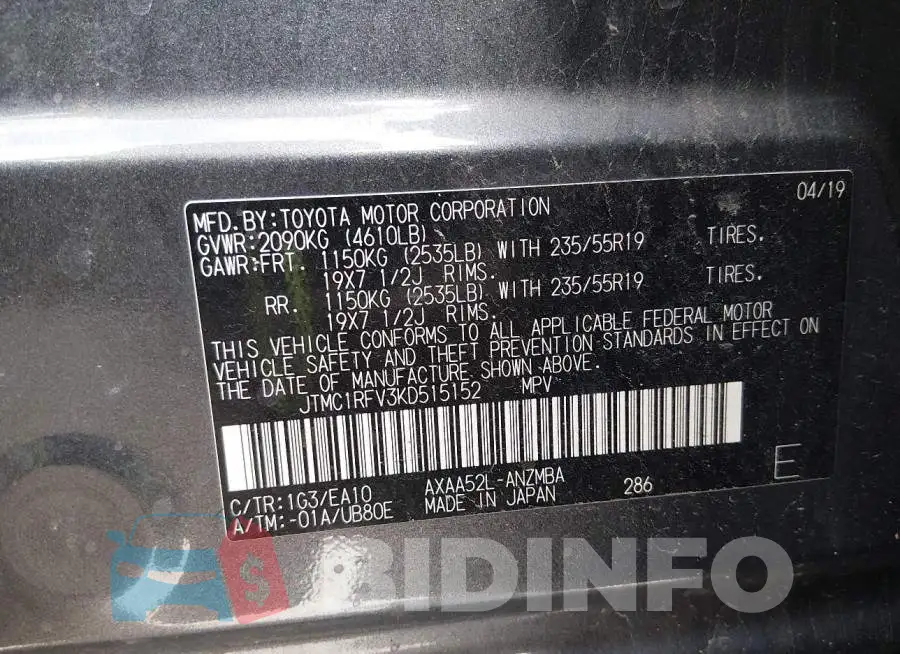 JTMC1RFV3KD515152 Photo# 9