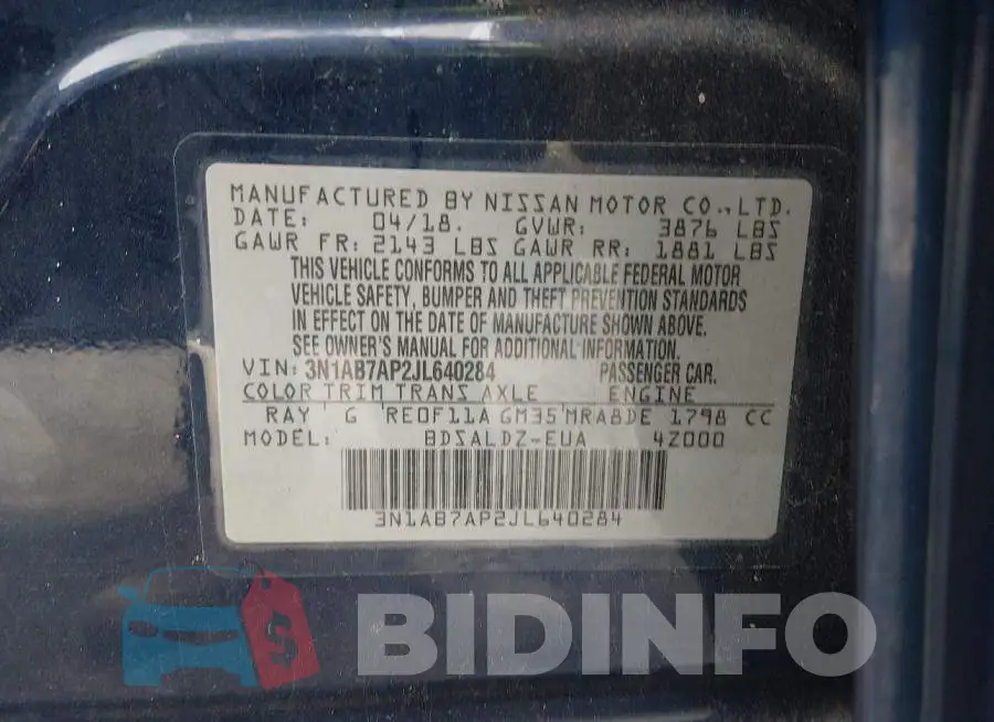 3N1AB7AP2JL640284 Photo# 9
