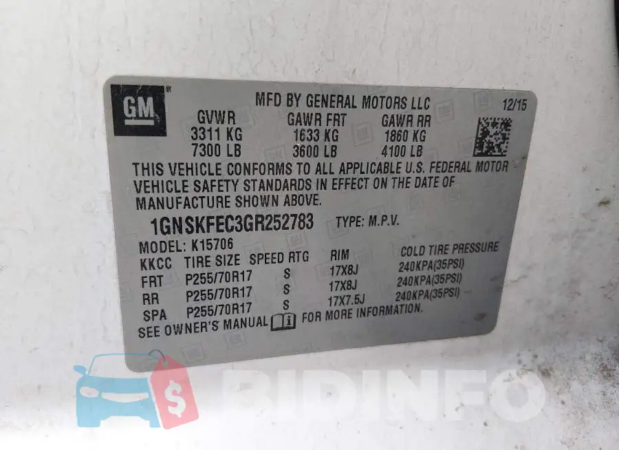 1GNSKFEC3GR252783 Photo# 9
