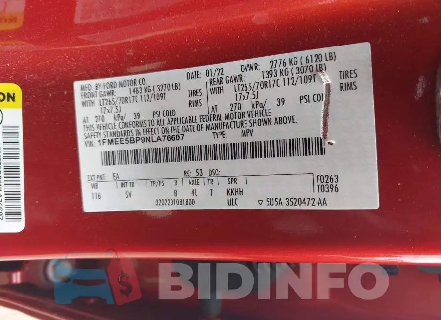 1FMEE5BP9NLA76607 Photo# 9