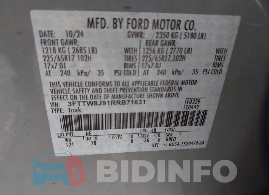 3FTTW8J91RRB71831 Photo# 9