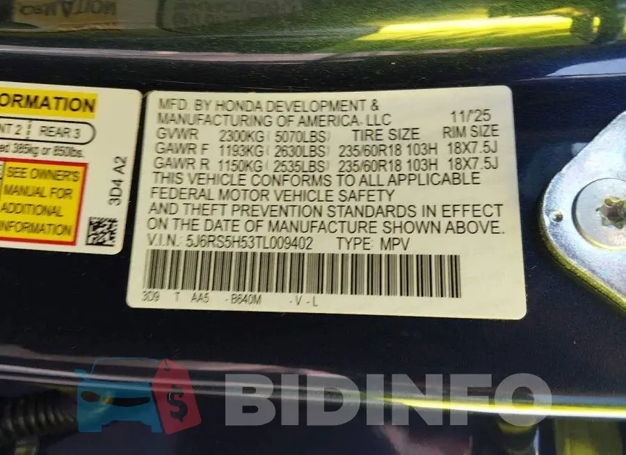 5J6RS5H53TL009402 Photo# 9