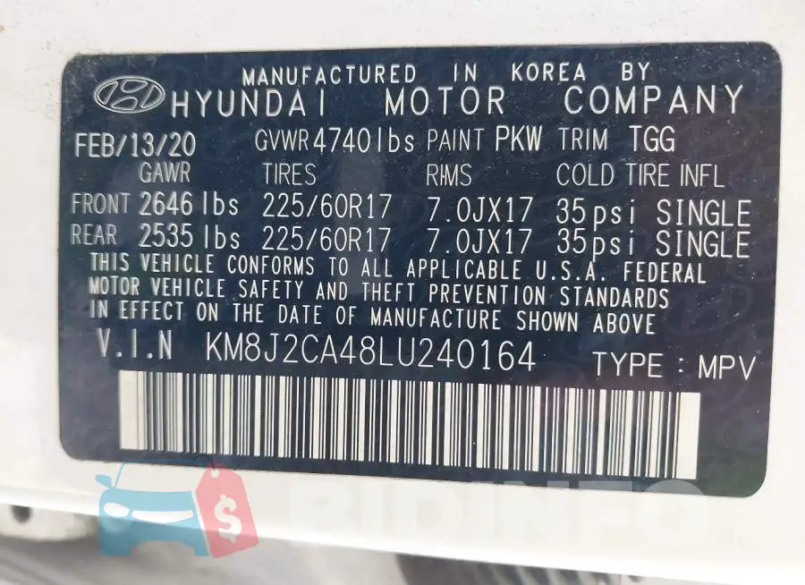 KM8J2CA48LU240164 Photo# 9