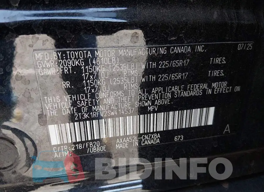 2T3K1RFV2SW414537 Photo# 9