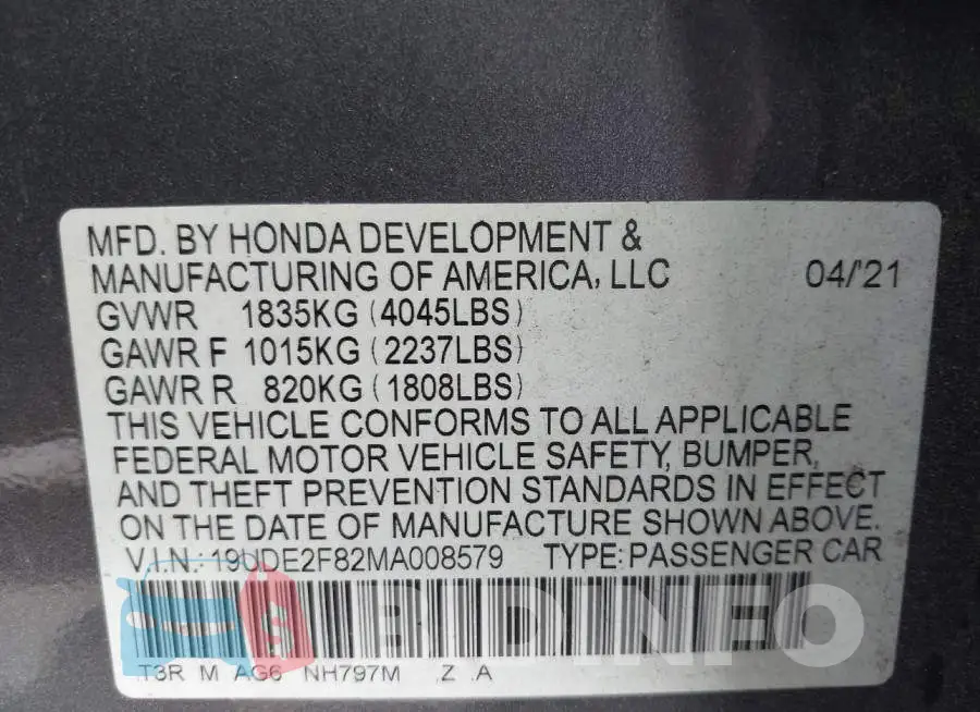 19UDE2F82MA008579 Photo# 9