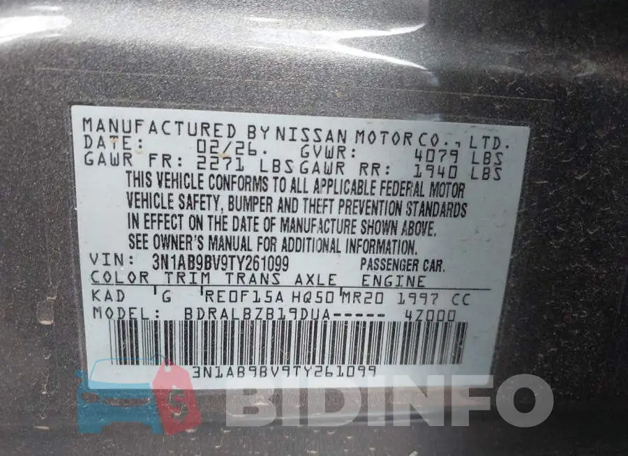 3N1AB9BV9TY261099 Photo# 9