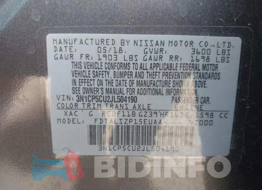 3N1CP5CU2JL504190 Photo# 9