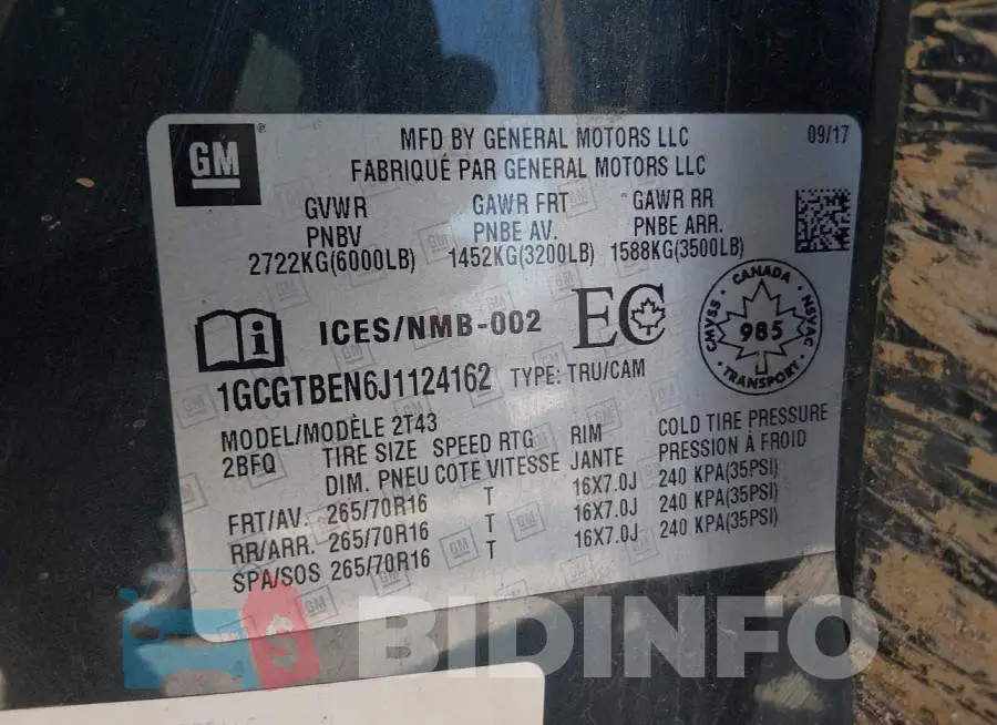 1GCGTBEN6J1124162 Photo# 9