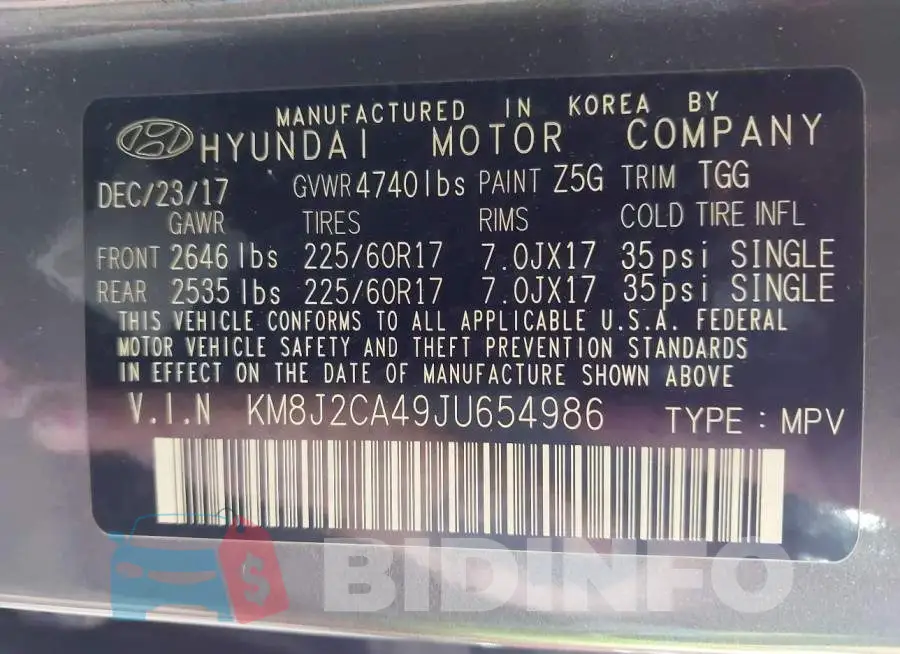 KM8J2CA49JU654986 Photo# 9
