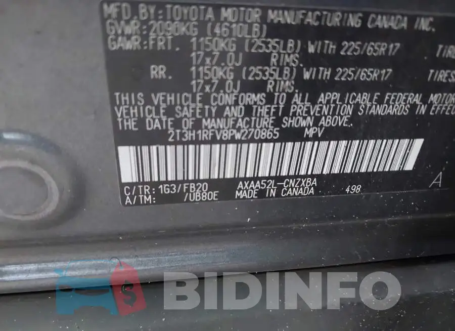 2T3H1RFV8PW270865 Photo# 9