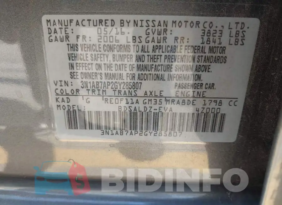 3N1AB7AP2GY285807 Photo# 9