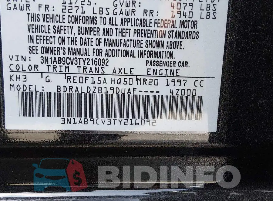 3N1AB9CV3TY216092 Photo# 9