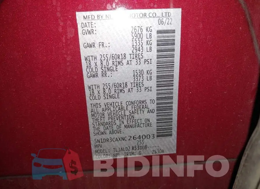 5N1DR3CAXNC264003 Photo# 9