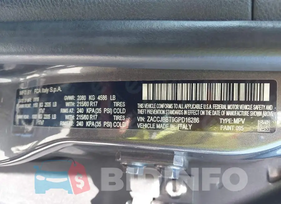 ZACCJBBT9GPD16286 Photo# 9