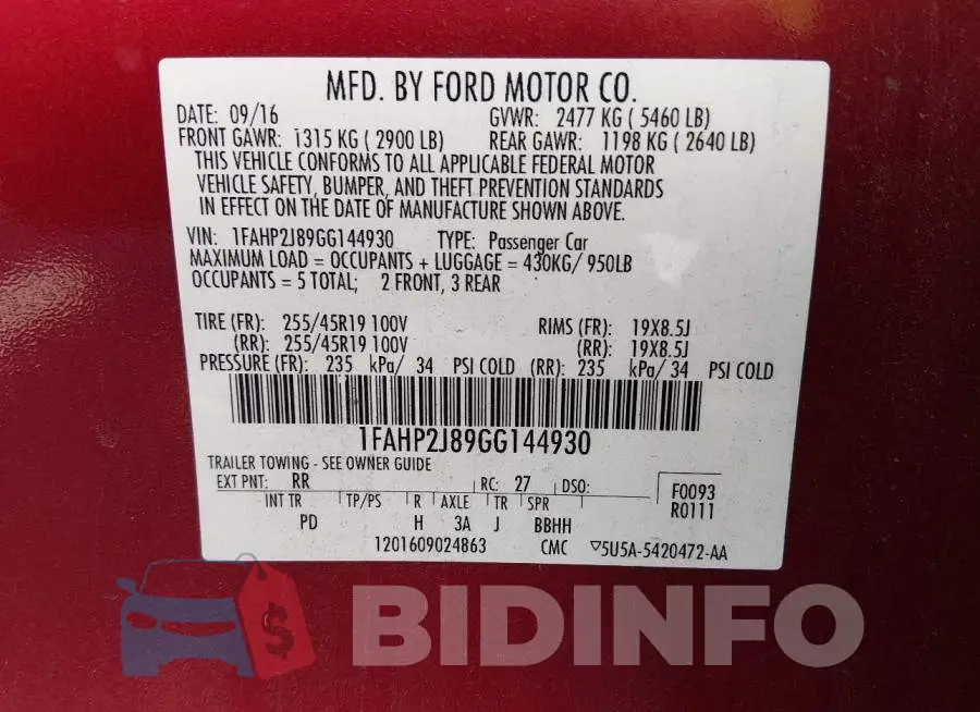 1FAHP2J89GG144930 Photo# 9