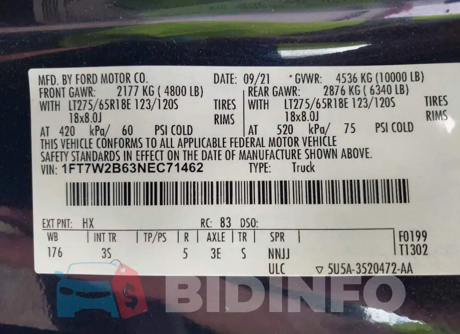 1FT7W2B63NEC71462 Photo# 9