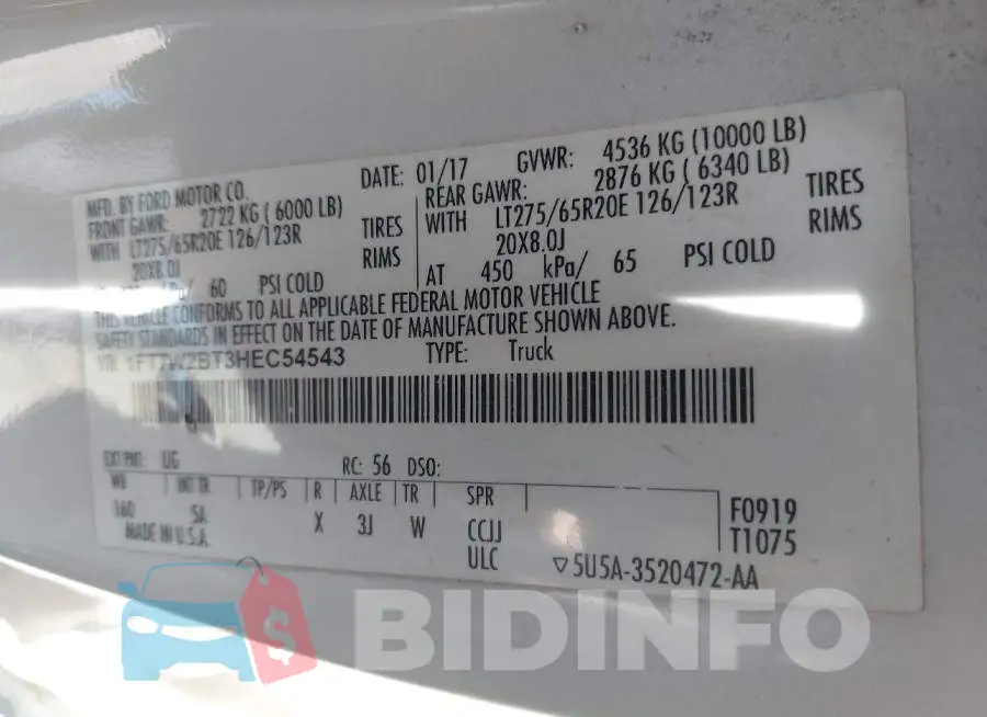 1FT7W2BT3HEC54543 Photo# 9