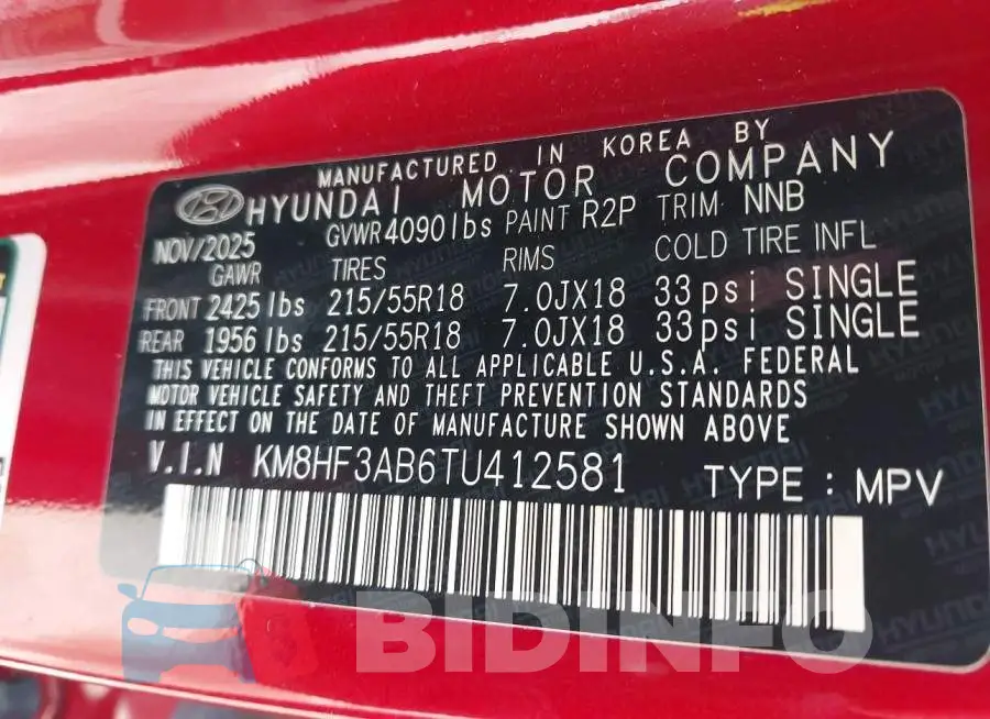 KM8HF3AB6TU412581 Photo# 9