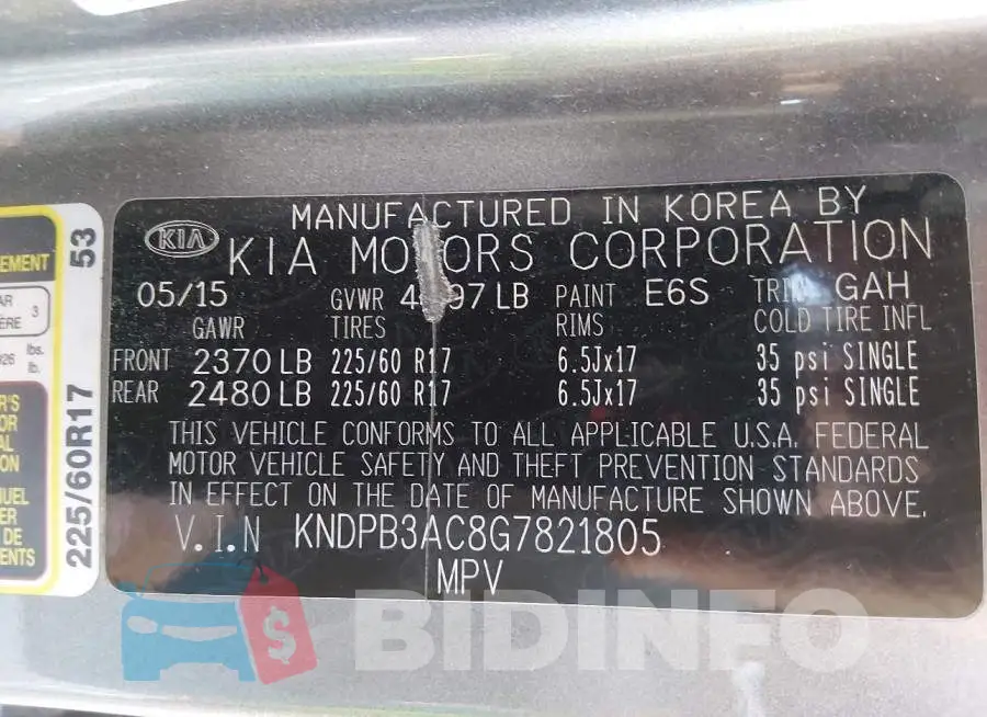 KNDPB3AC8G7821805 Photo# 9