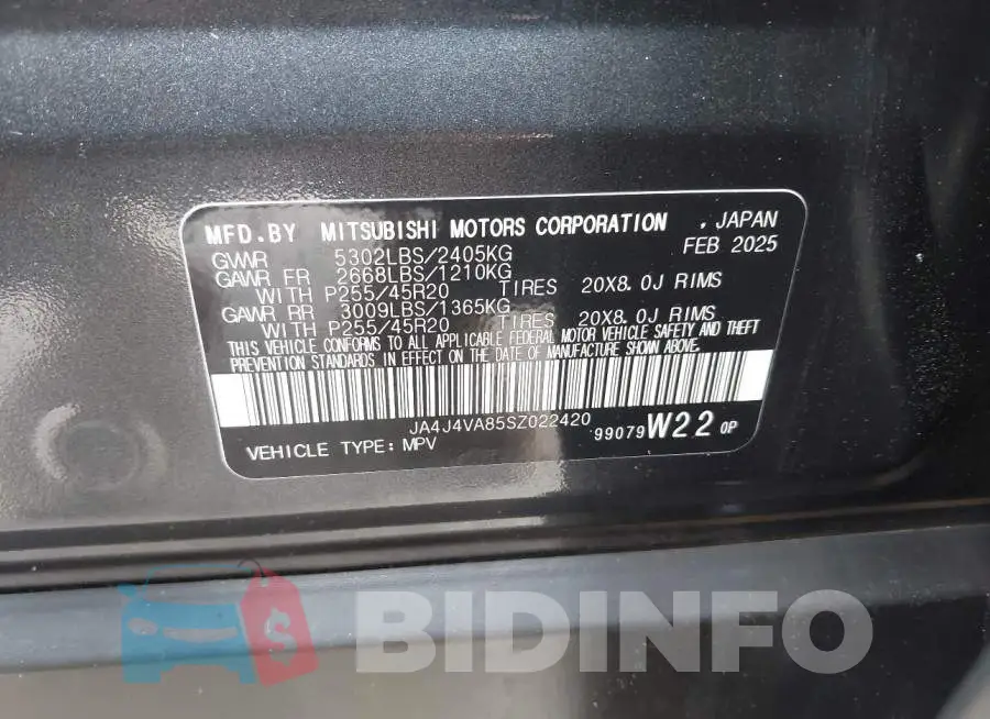 JA4J4VA85SZ022420 Photo# 9